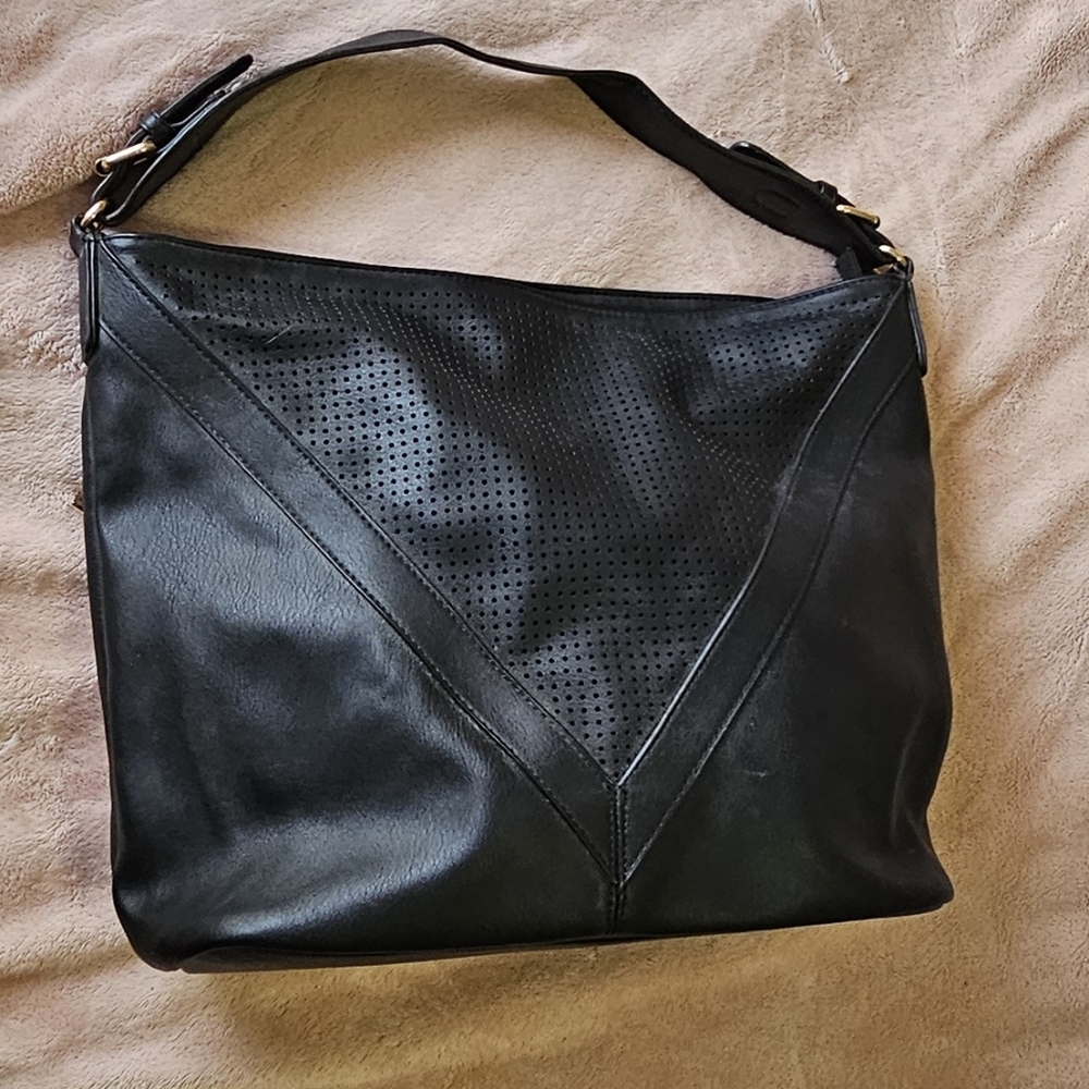 Black Faux Leather Hobo Bag